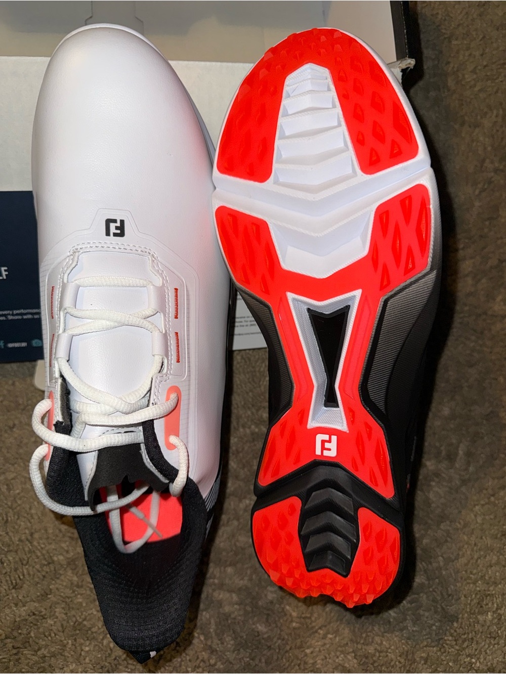 Brand new FootJoy Men's White Black Golf Shoes with Coral Accent - Picture 5 of 8